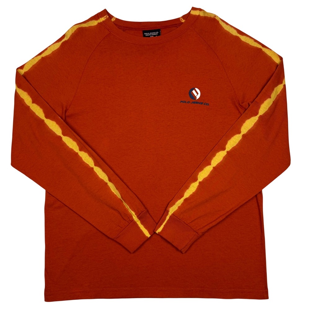 Vintage Polo Jeans Co Ralph Lauren USA Made Orange Long Sleeve T-Shirt Men M 90s